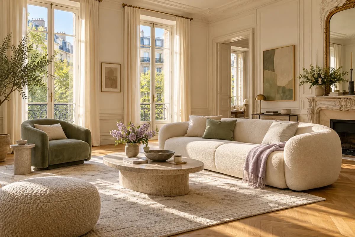 Un séjour lumineux, présenté comme illustration d’un projet immobilier.